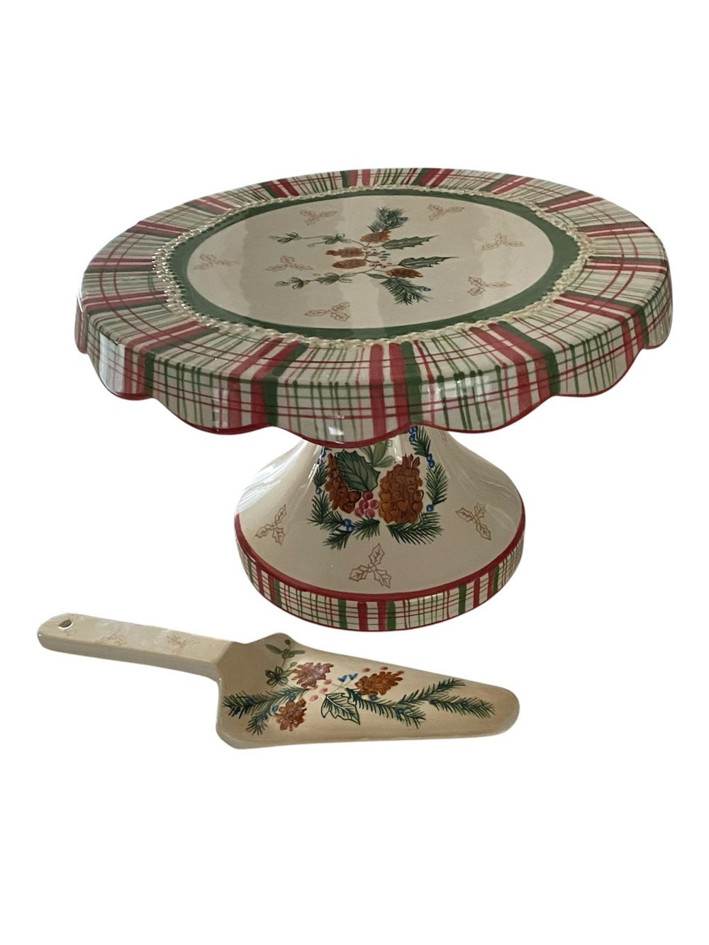Vintage Harry & David Pinecone Collection Pedestal Cake Plate with Server